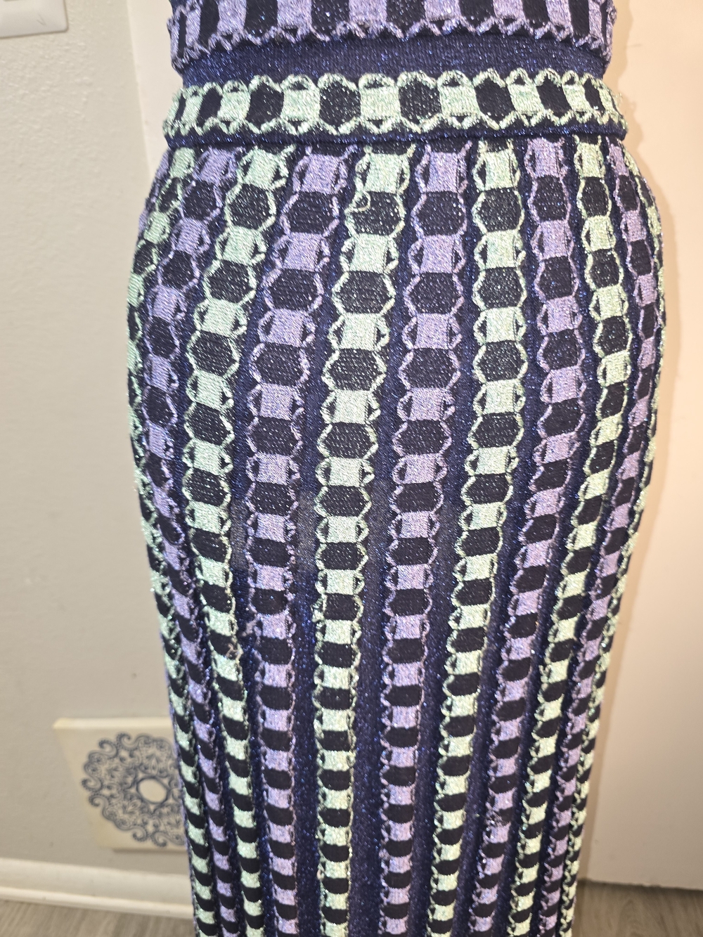 Missoni Navy and Light Blue Deep V Midi Dress - Picture 4 of 9
